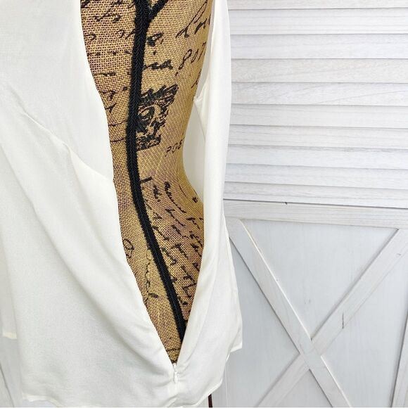 Halogen Ruffle Trim Neck Sheer Silk Sleeveless Top Cream Small - Picture 6 of 12